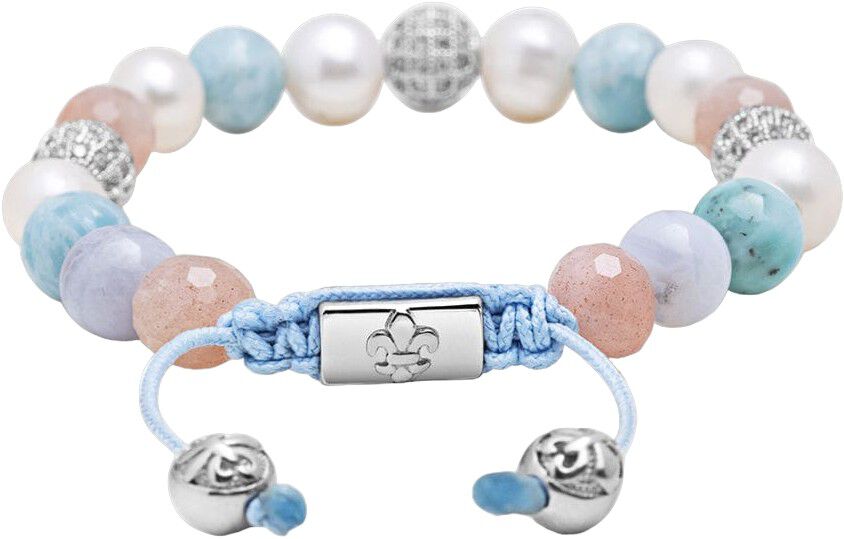 Women's Beaded Bracelet with Larimar, Pearl, Blue Lace Agate