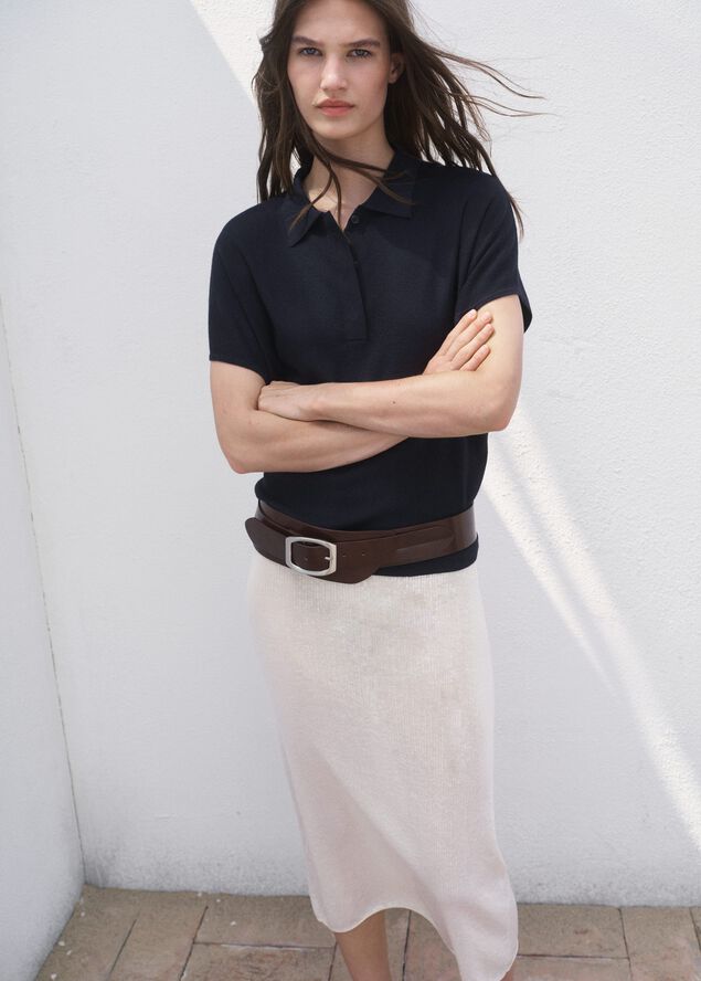 Short-sleeved polo-neck sweater