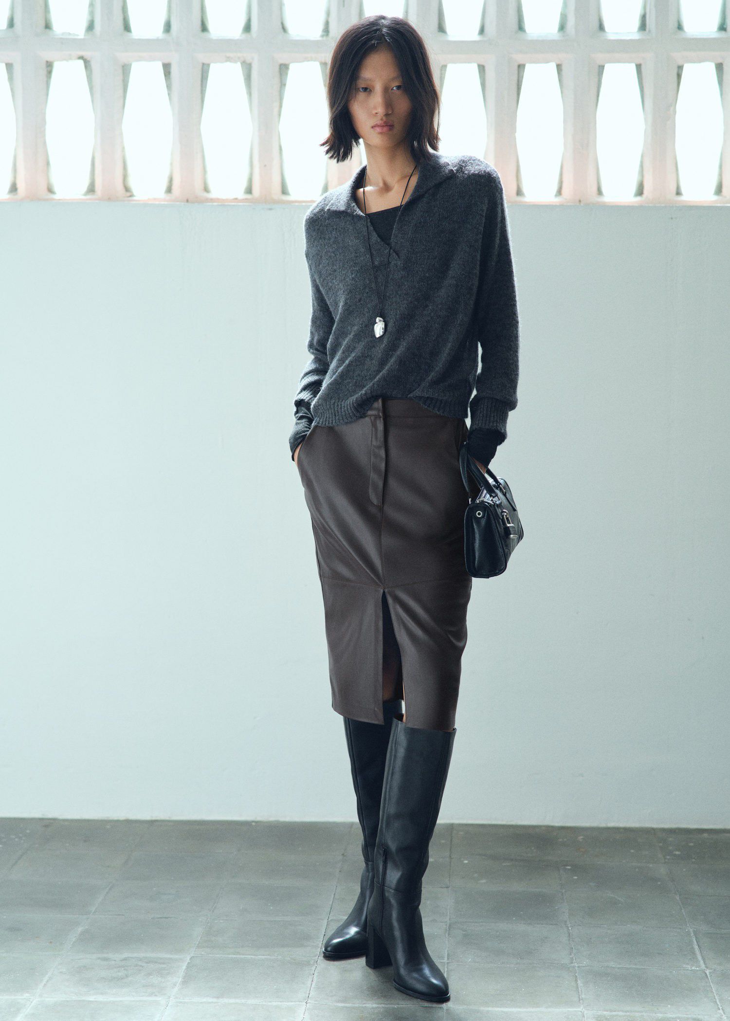 Leather-effect pencil skirt