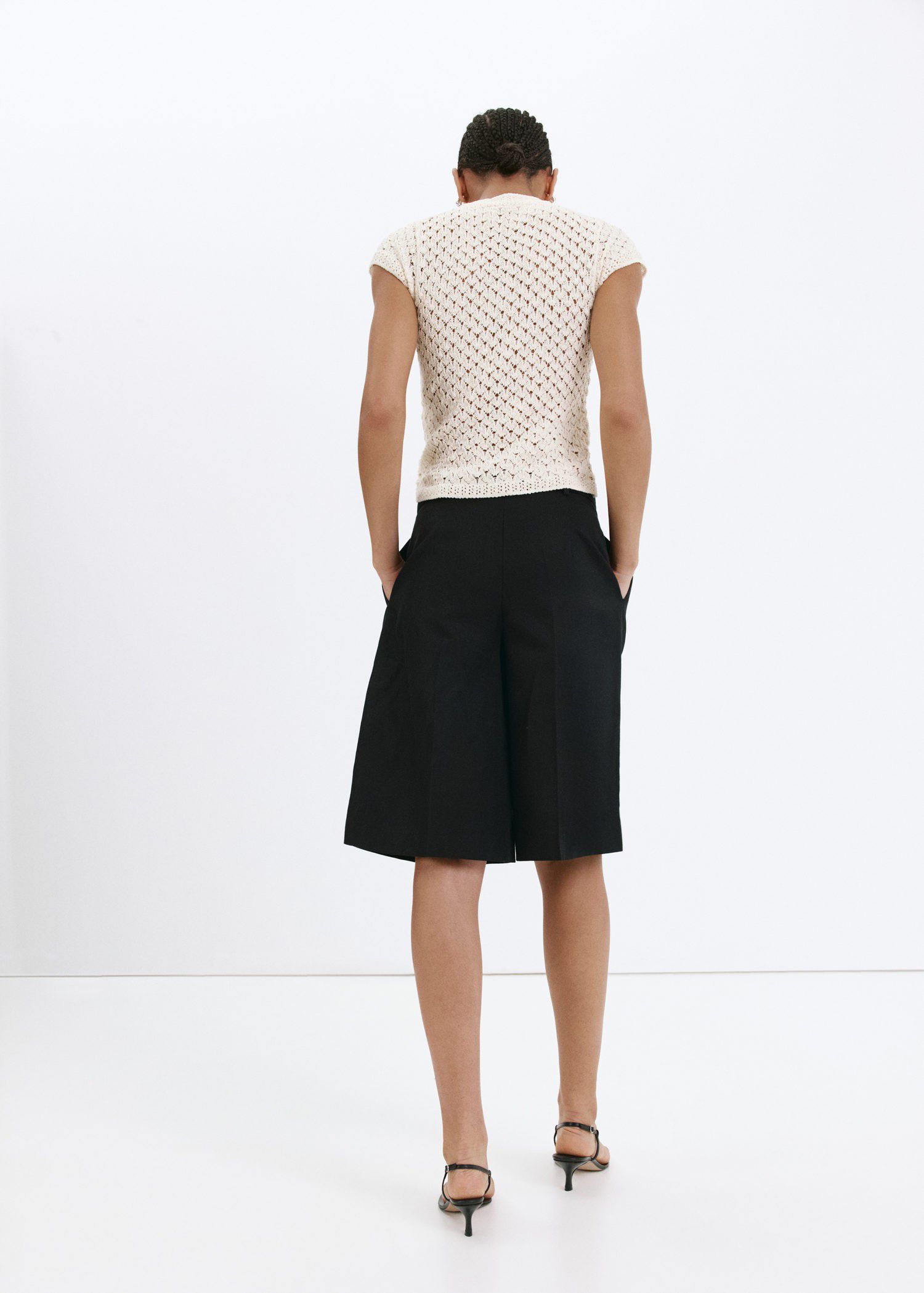 Openwork knit sweater with toggle c