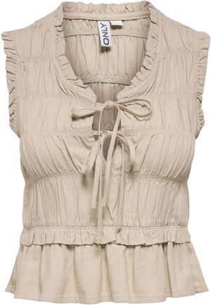 ONLGOA S/S LINEN BL FRILL TOP CC PN