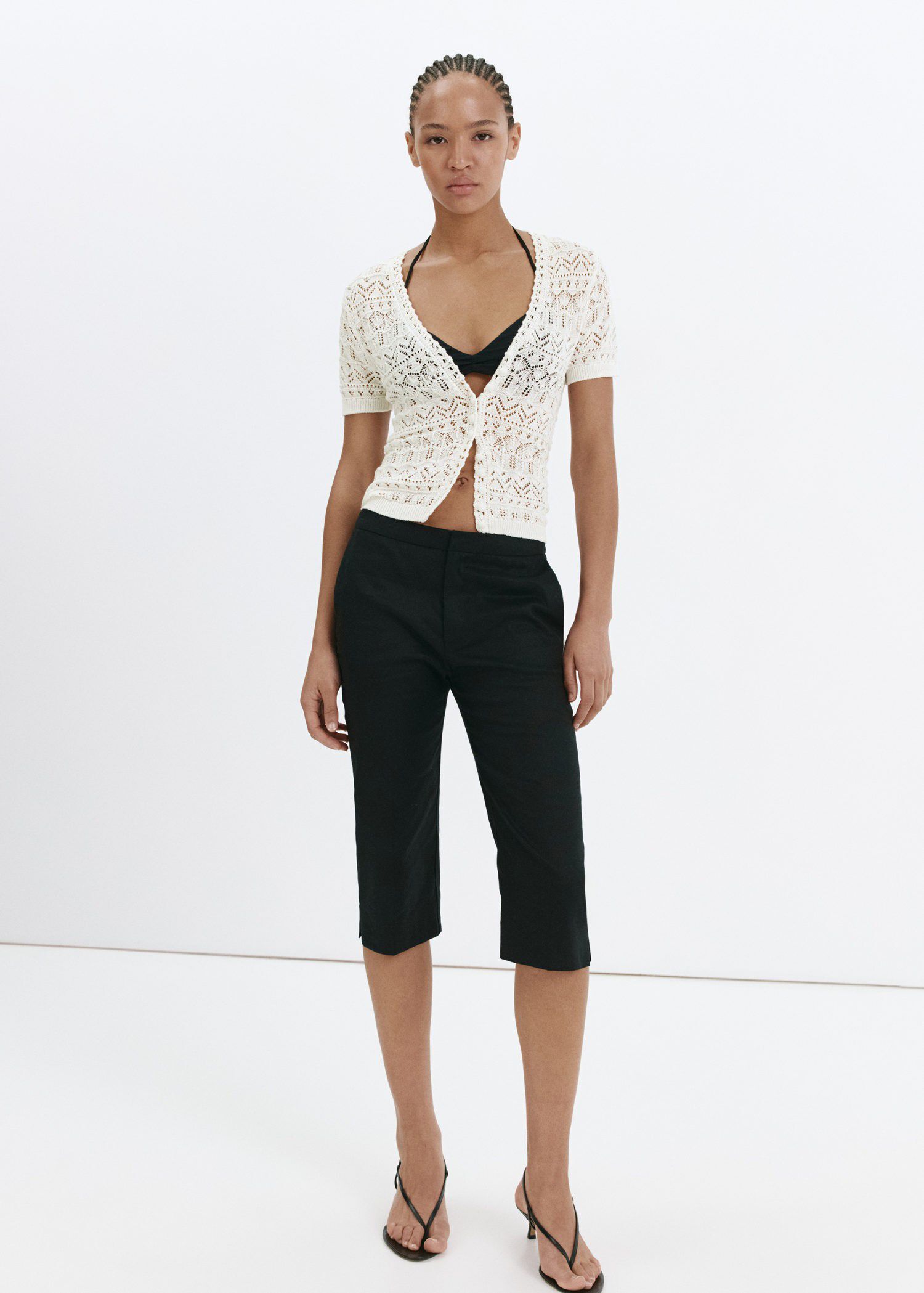 Short-sleeve openwork knit cardigan