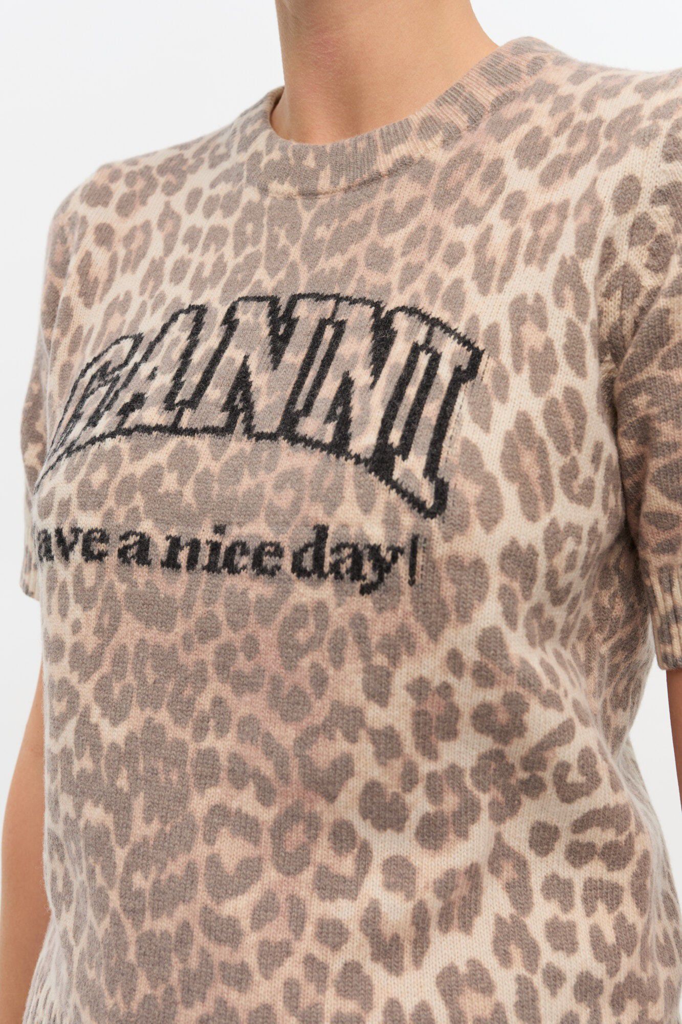 Graphic Wool Mix Printed Leopard T-