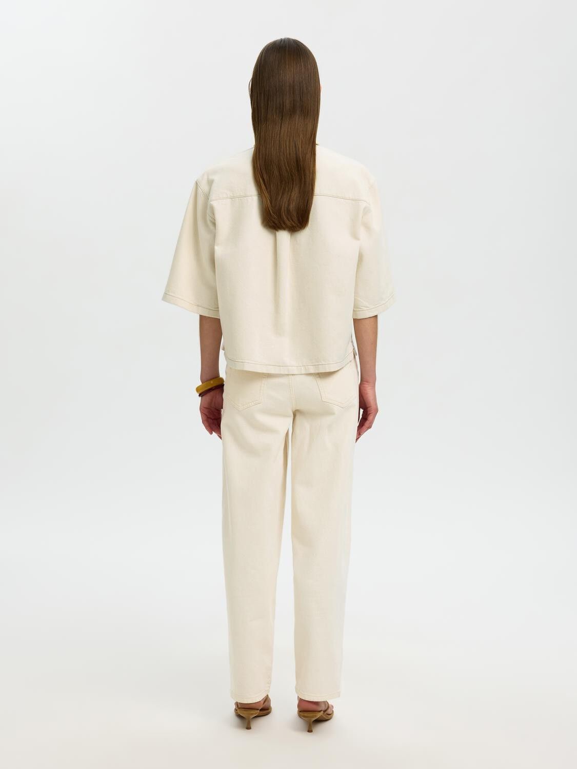 Slfliva-Tenna 2/4 Boxi Polo Denim Shirt