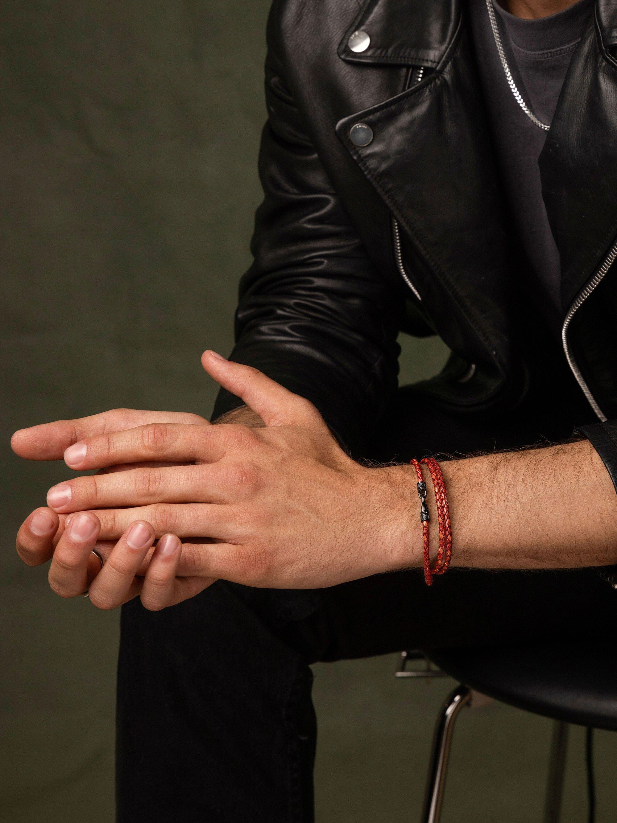 Men's Red Wrap Around Leather Bracelet