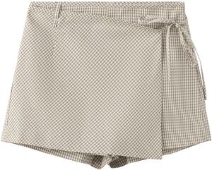 Checked tie-waist skort