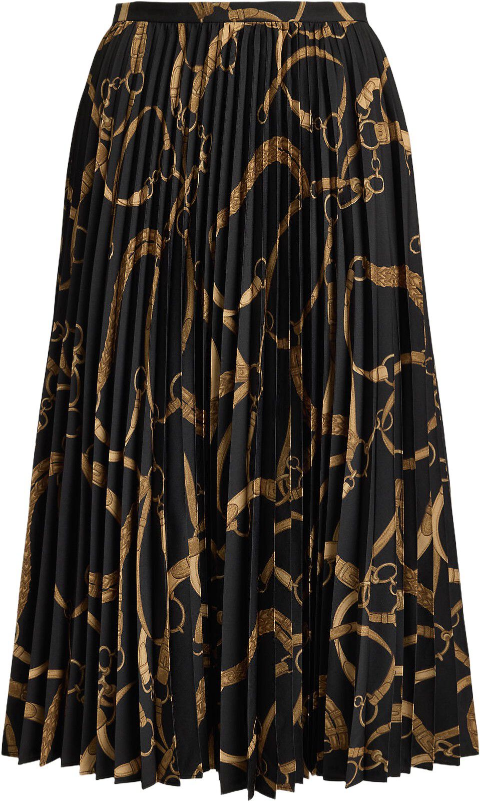 Belting-Print Pleated Crepe Skirt