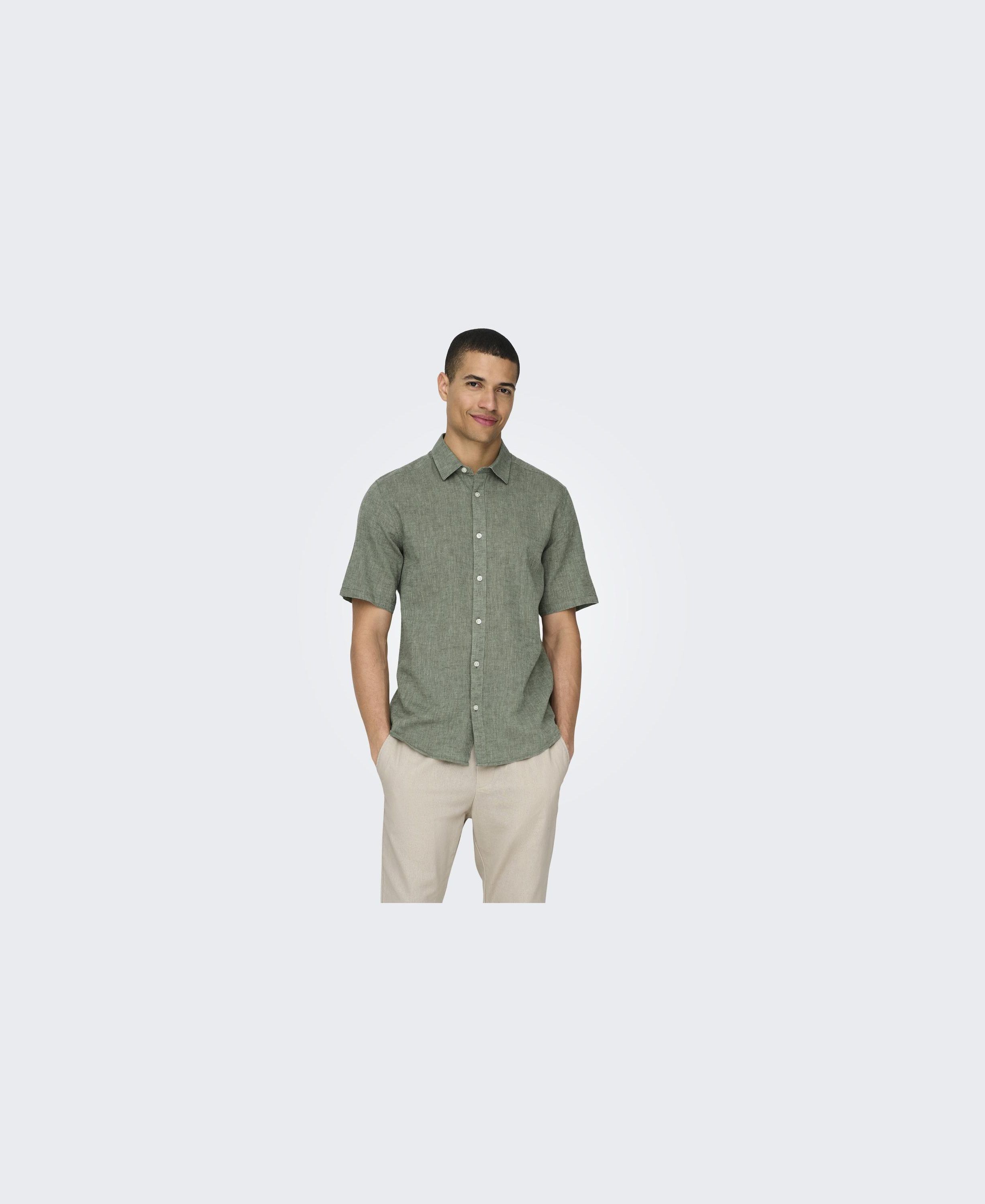 ONSCAIDEN LIFE SS SOLID LINEN SHIRT