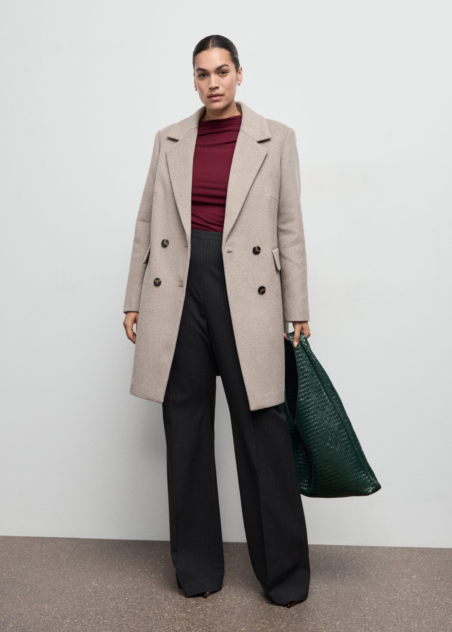 Double-breasted wool blend coat