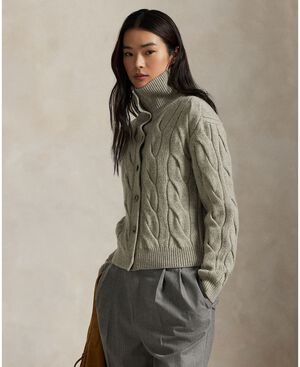 2/15 80-Cable Wool-Cashmere Funnelneck Cardigan