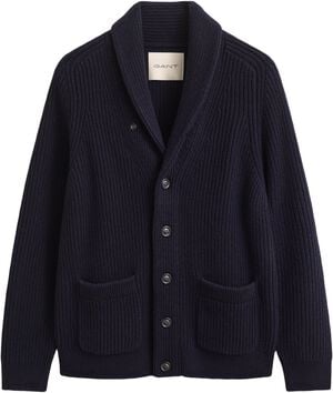 RIBBED WOOL BLEND SHAWL CARDIGAN