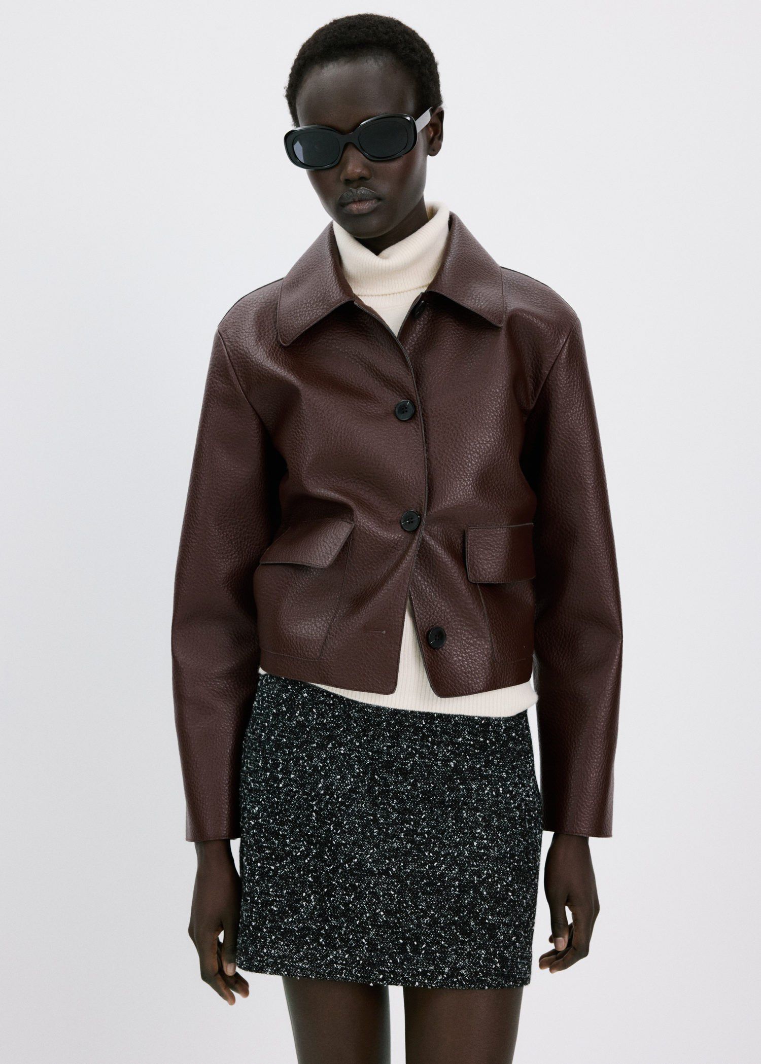 Faux-leather jacket with pockets