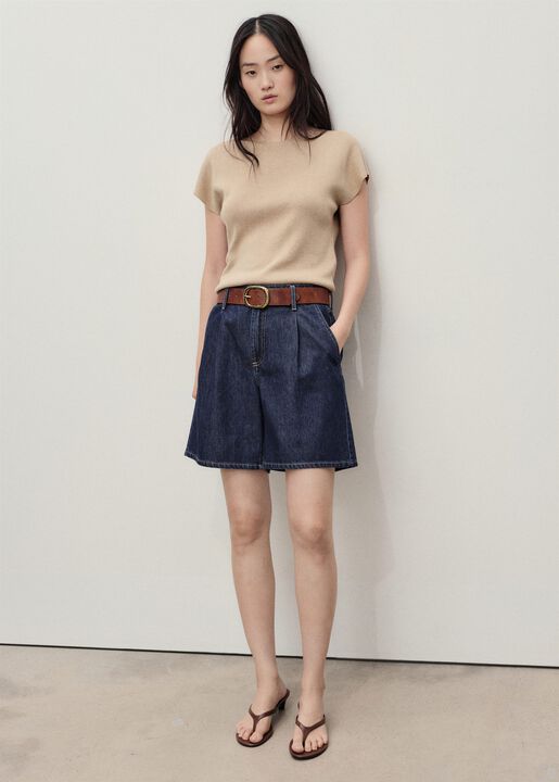 Mid-rise denim bermuda shorts with