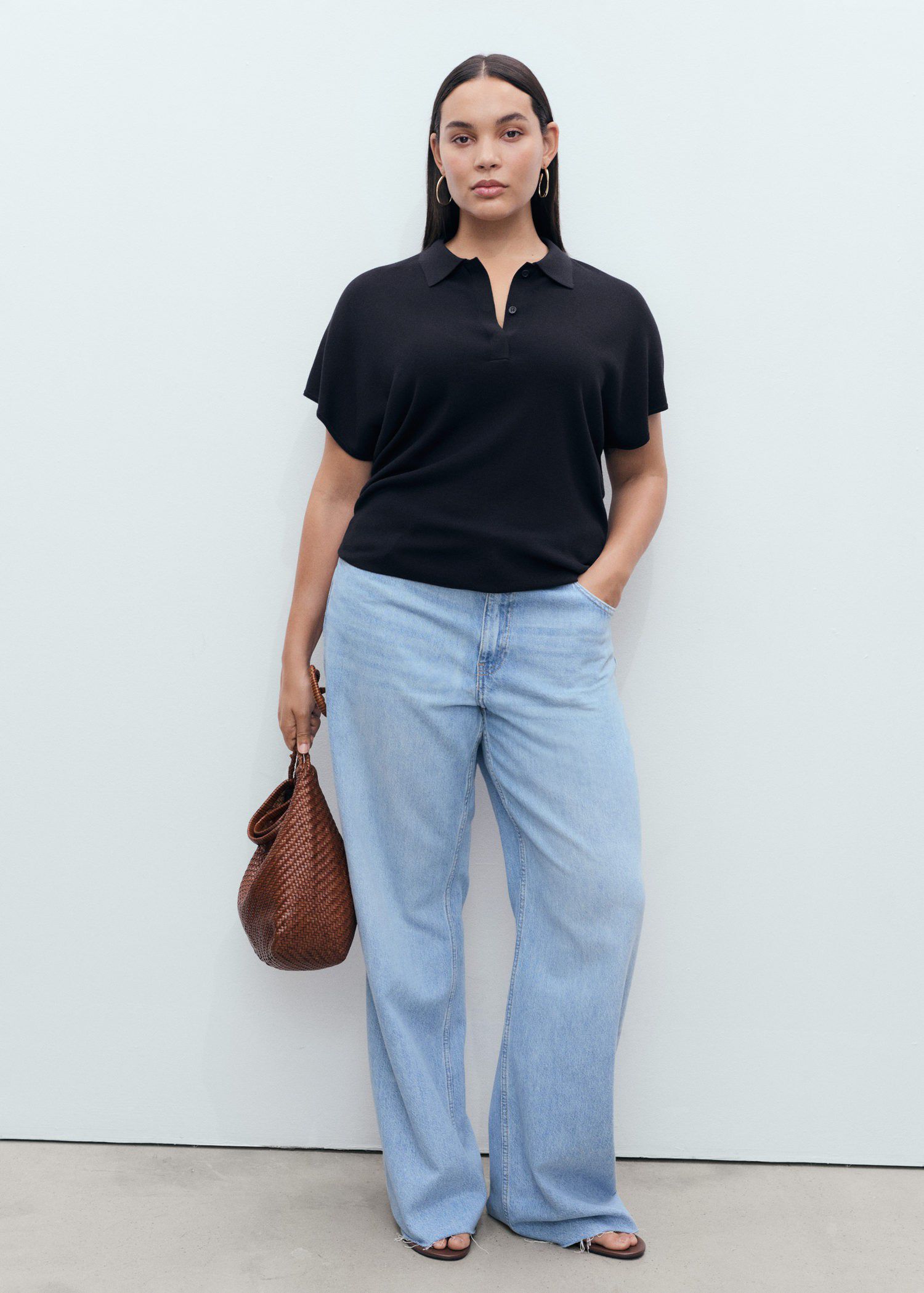 Short-sleeved polo-neck sweater