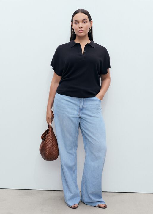 Short-sleeved polo-neck sweater