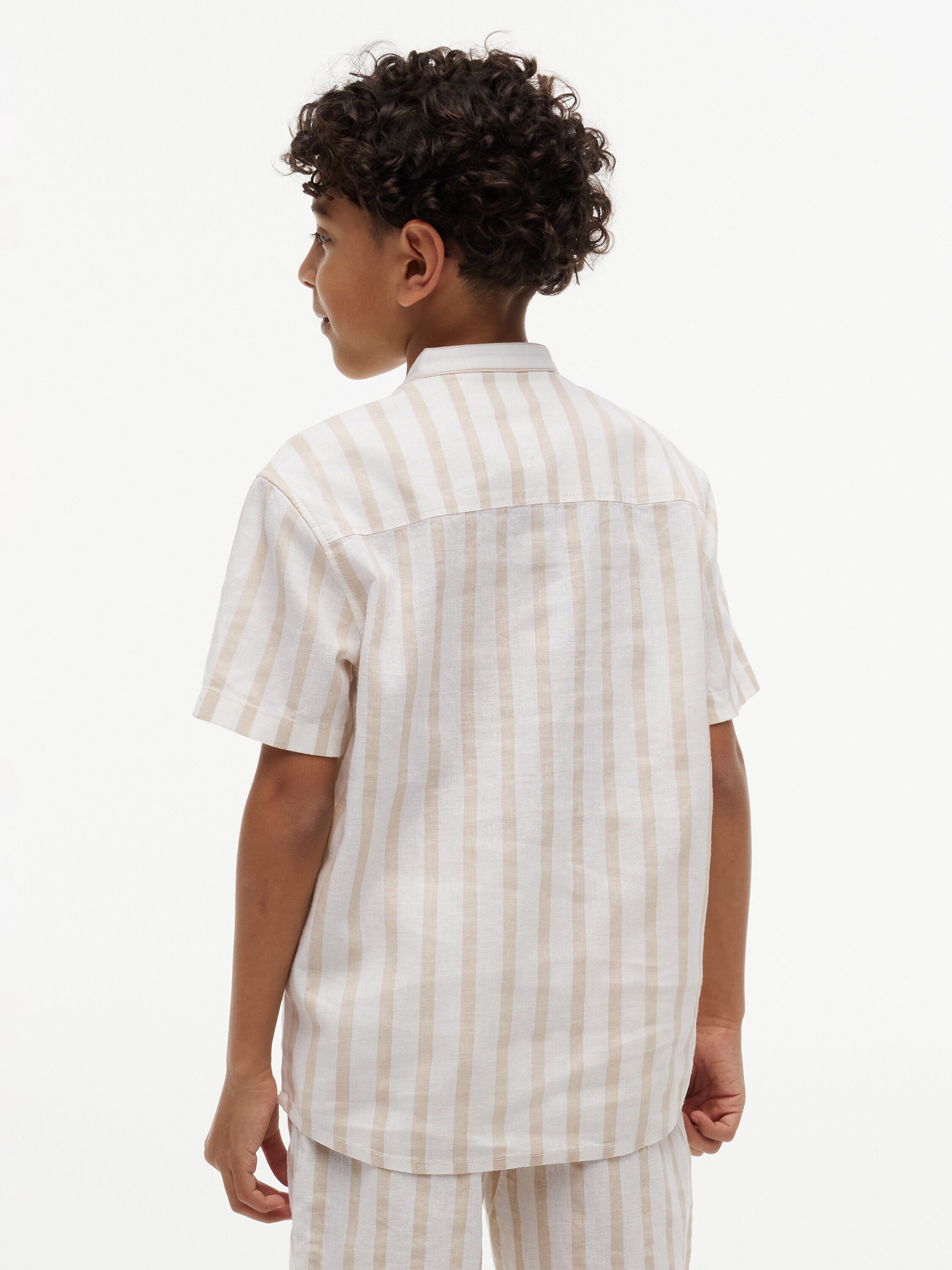 Stripe Linen Blend Short Sleeve Shirt