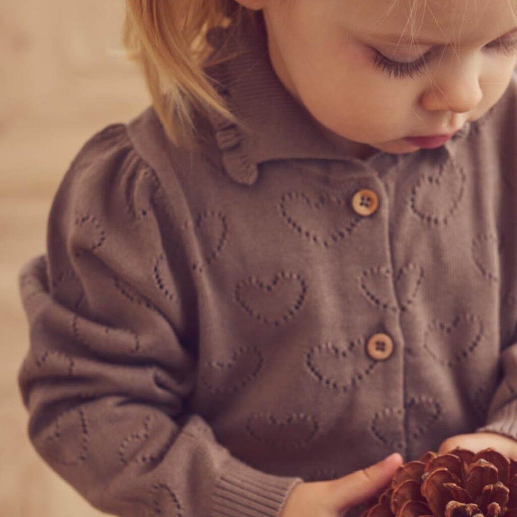 Stickad Pointelle Heart Cardigan Baby