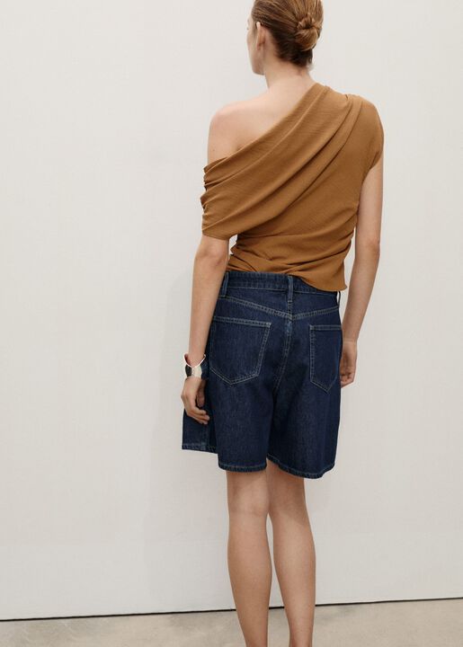 Rinse wash pleated denim bermuda sh
