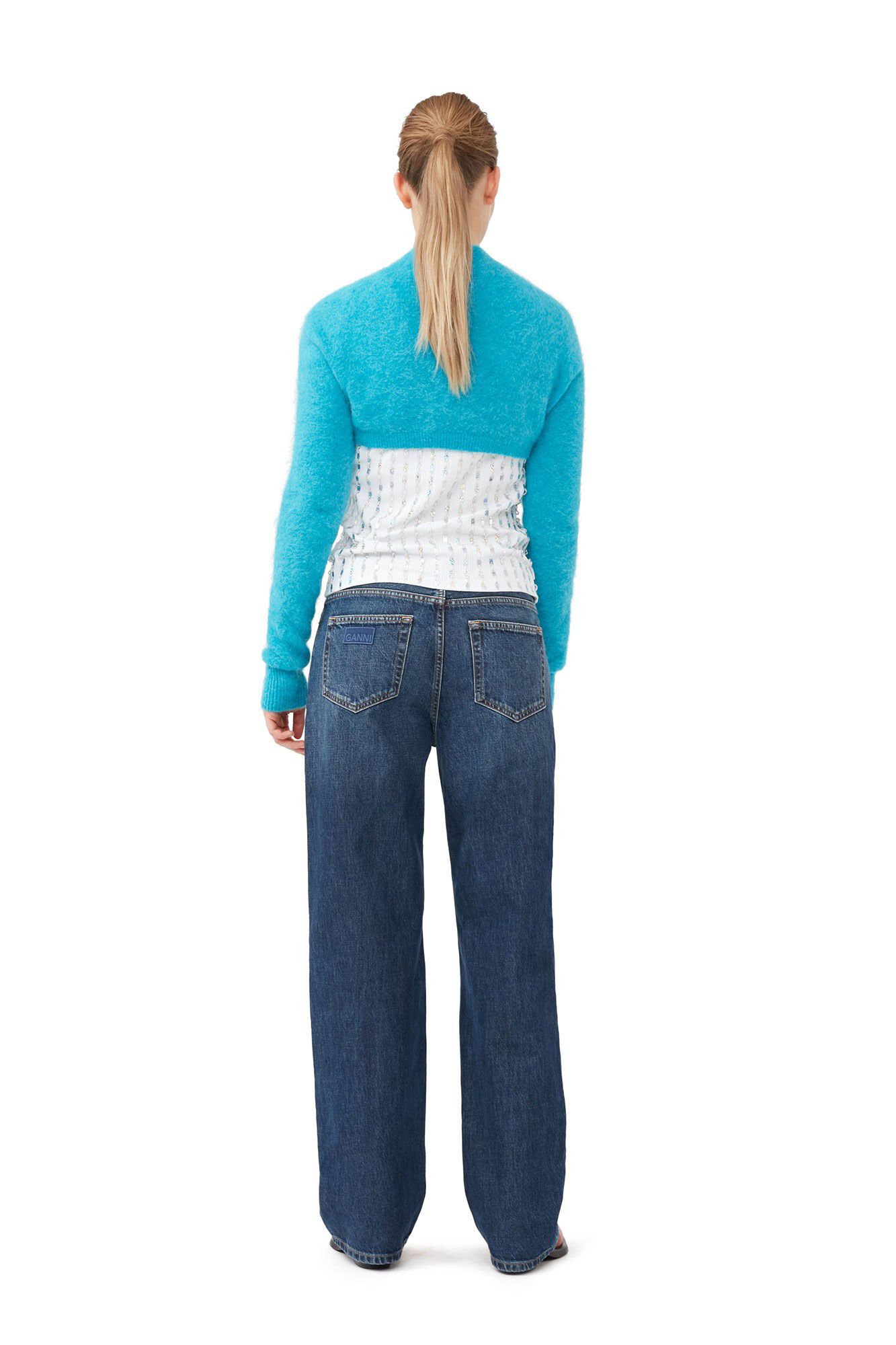 Bolero topp i bl&aring; borstad alpacka