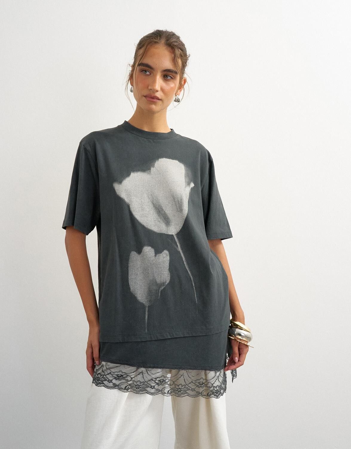 Tsbrit S/S Lace Floral Tee Jrs