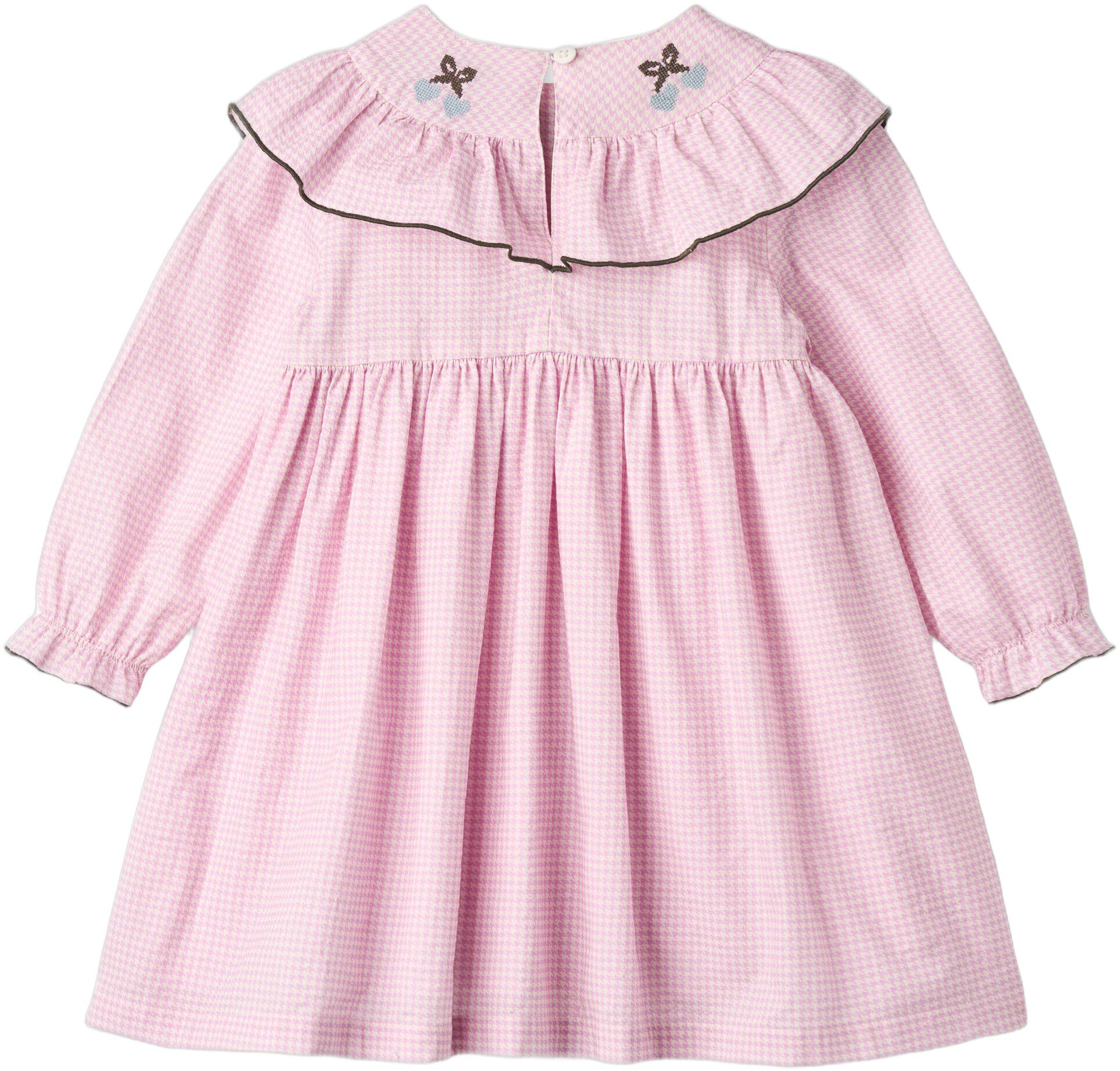 HOUNDSTOOTH FRILL DRESS W. EMBROIDERY