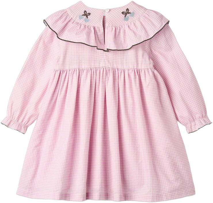 HOUNDSTOOTH FRILL DRESS W. EMBROIDERY