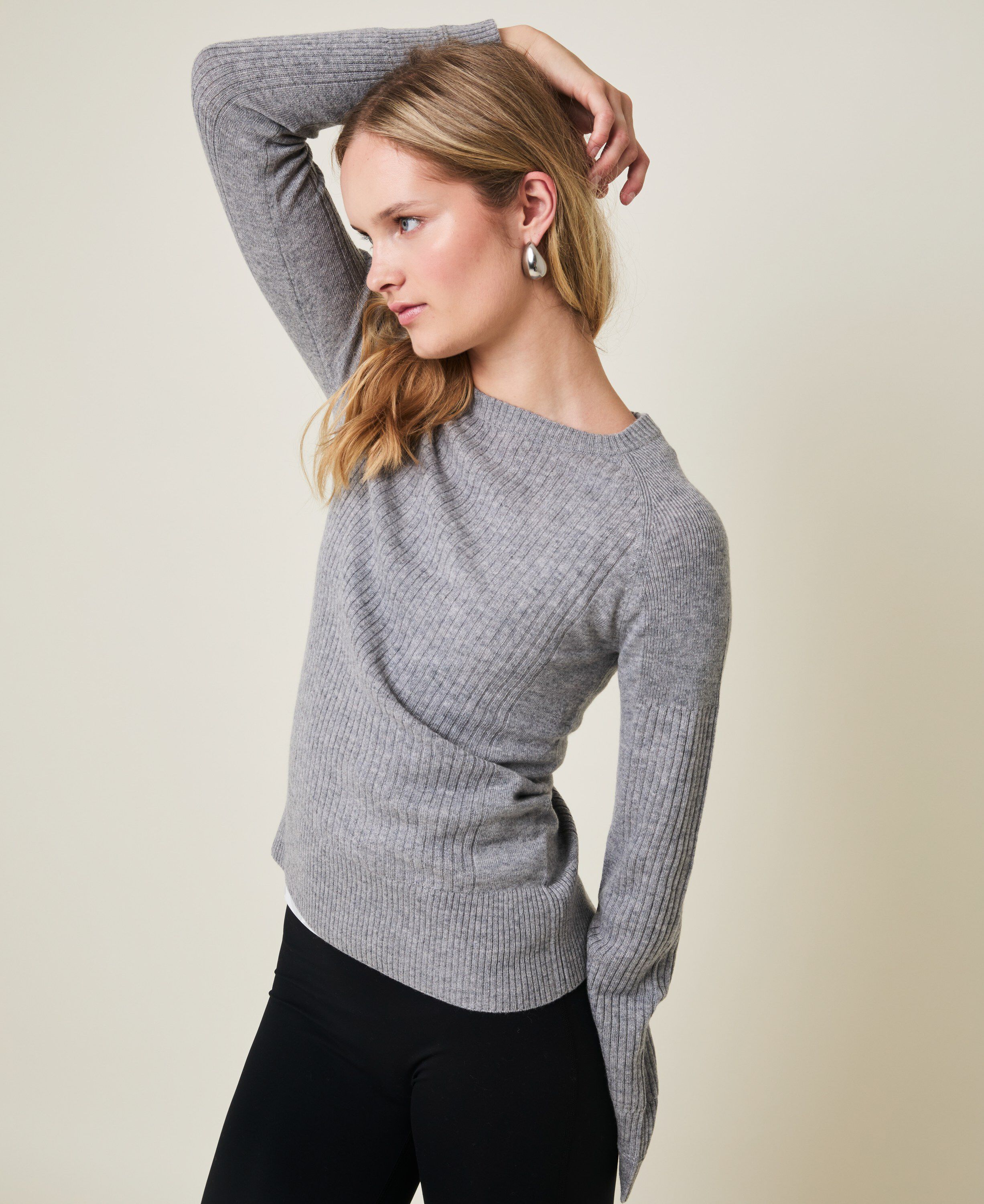 Aveline strik med rund hals - Grey Melange