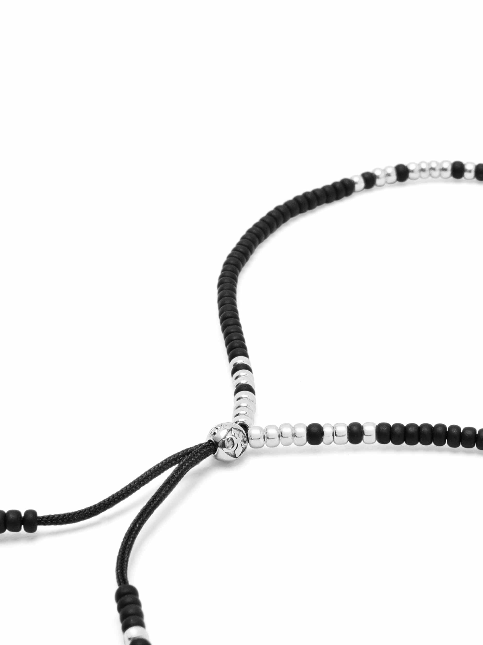 Black Beaded String Bracelet in Silver