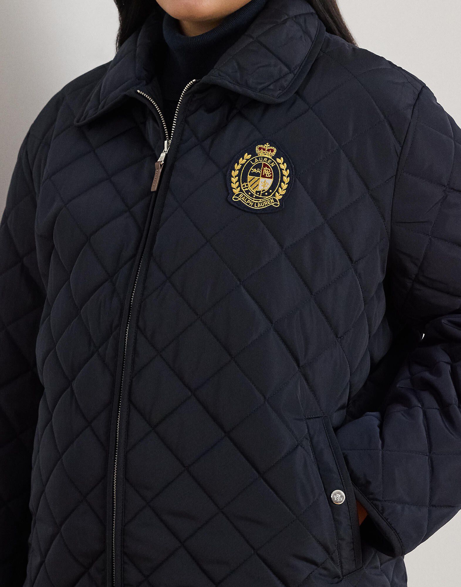 Crest-Patch Diamond-Quilted Jacket