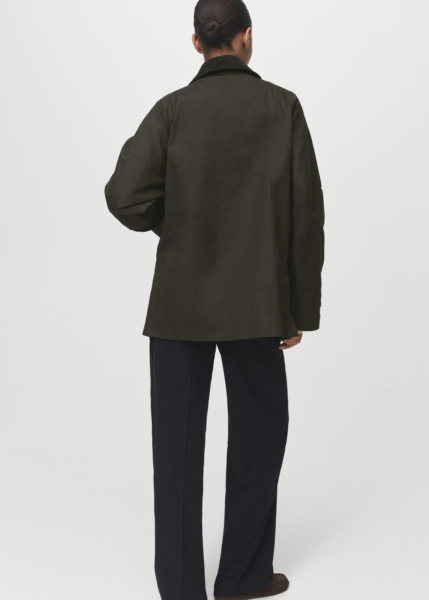 Cotton parka with corduroy collar