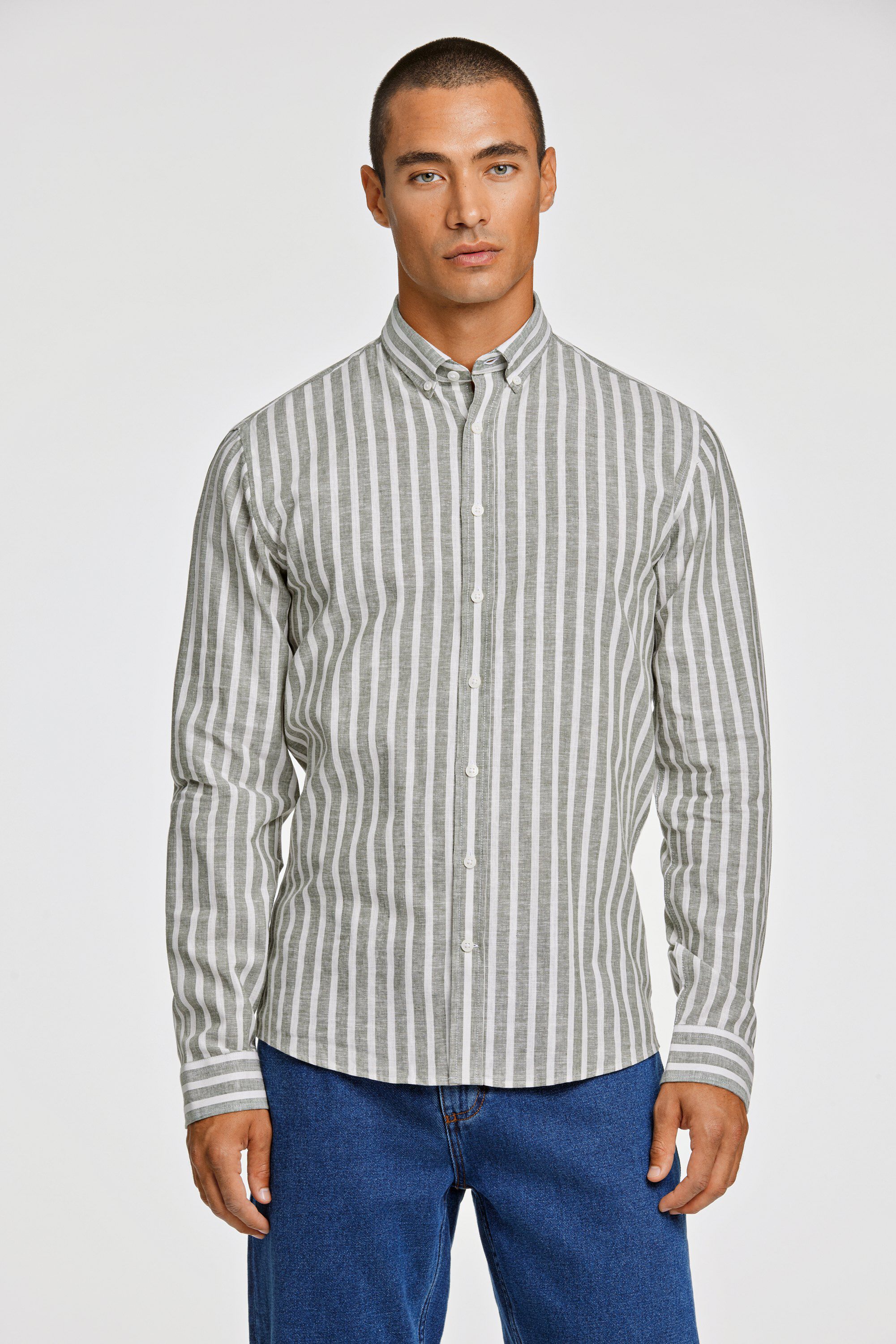 Striped cotton/linen shirt L/S
