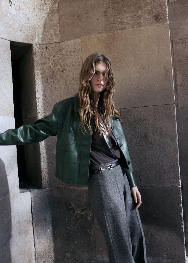 Faux-leather jacket with pockets