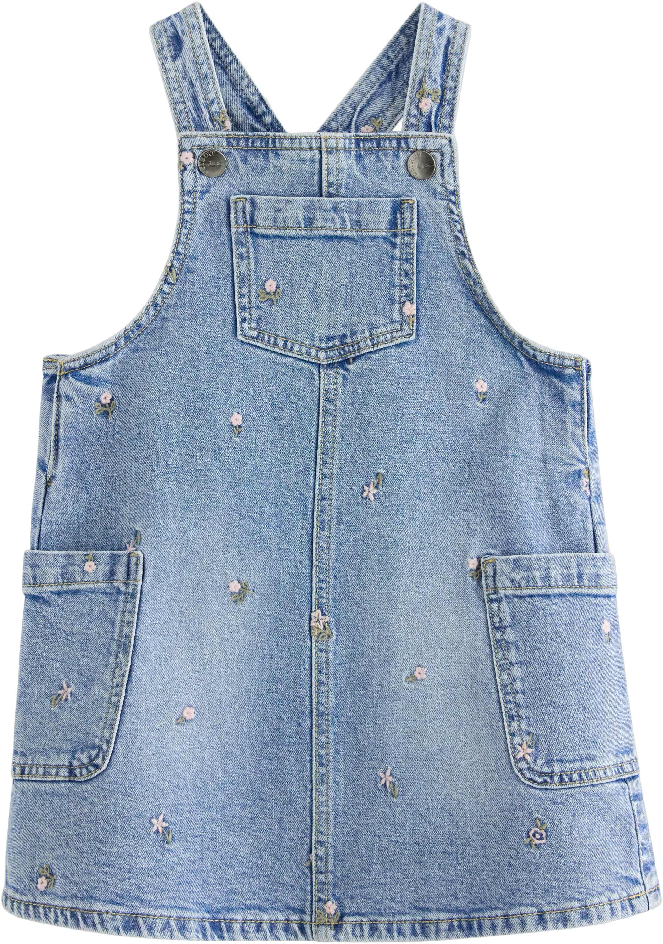 Dungaree dress in denim with embroi