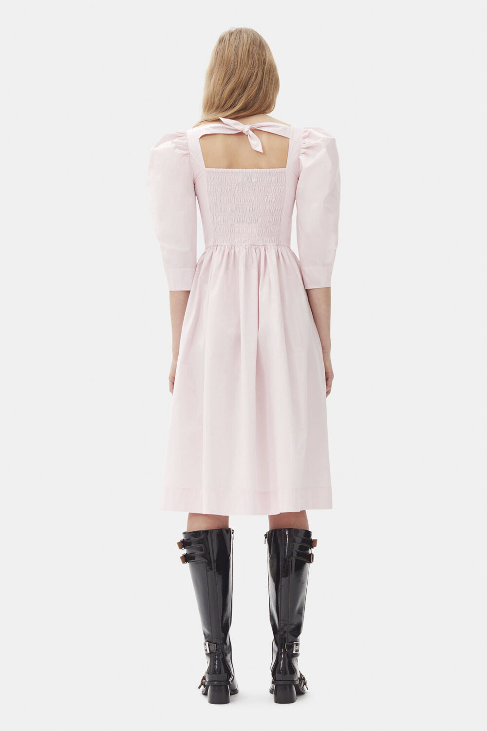 Cotton Poplin Open Neck Smock Dress