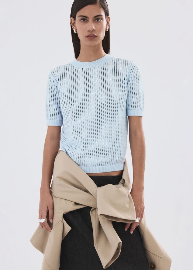 Short-sleeved openwork knitted swea