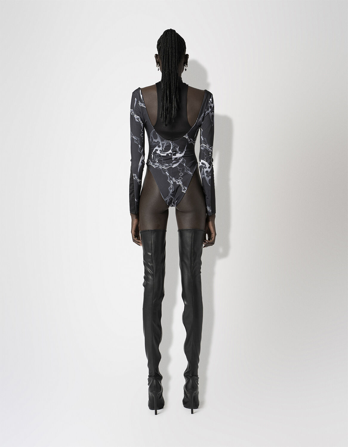 Cut-Out Jersey Turtleneck Bodysuit