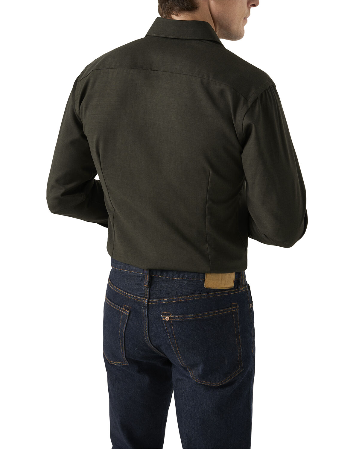 Contemporary Fit Dark Green Solid Merino Wool Shirt