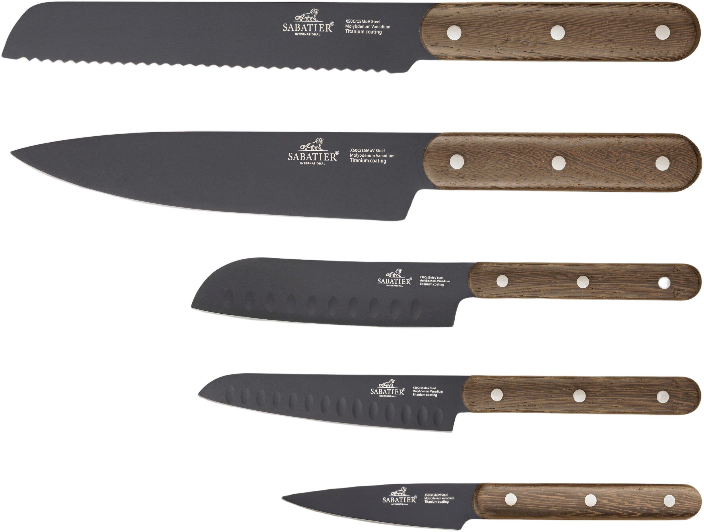 Knivset Phenix Walnut 5 delar Svart/Valn&ouml;ttr&auml;