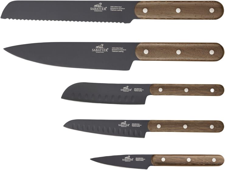 Knivset Phenix Walnut 5 delar Svart/Valnötträ