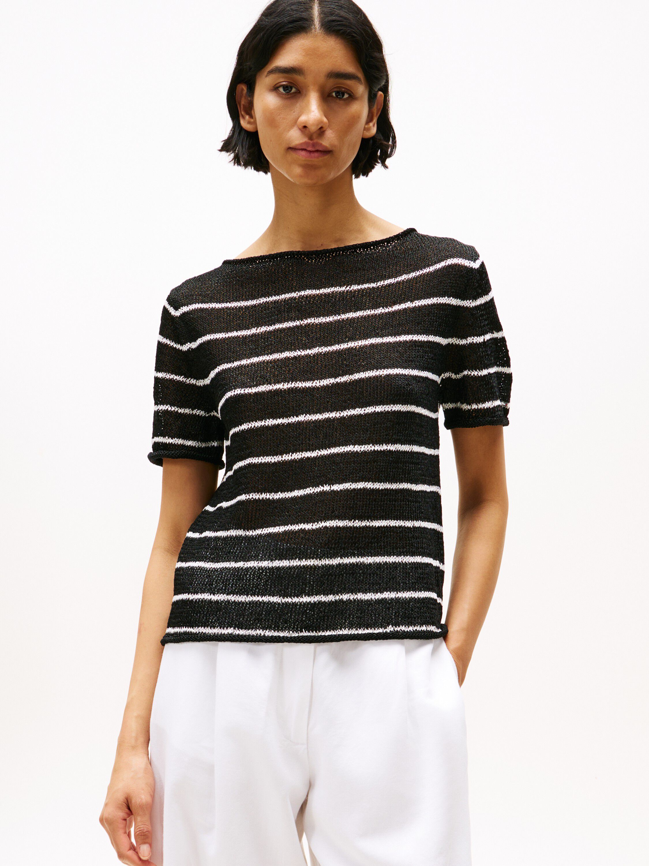 TEXTURED RAYON S/S OPEN-NK SWT