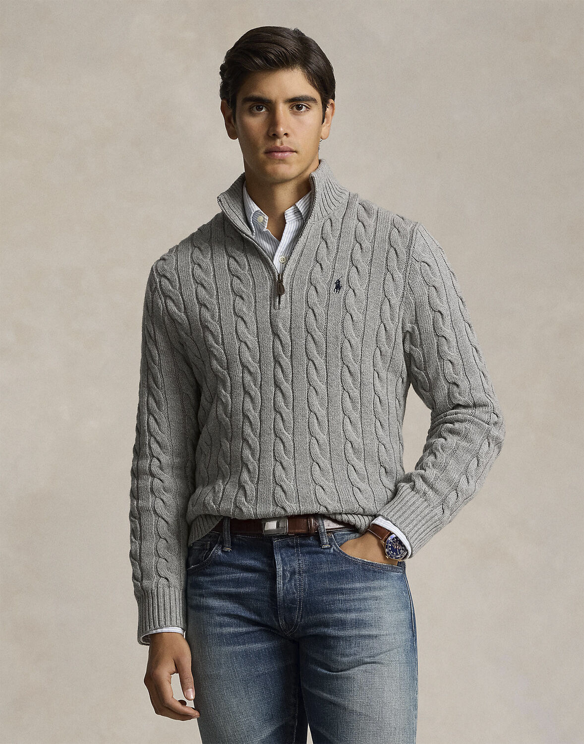 Cable-Knit Cotton Quarter-Zip Sweater