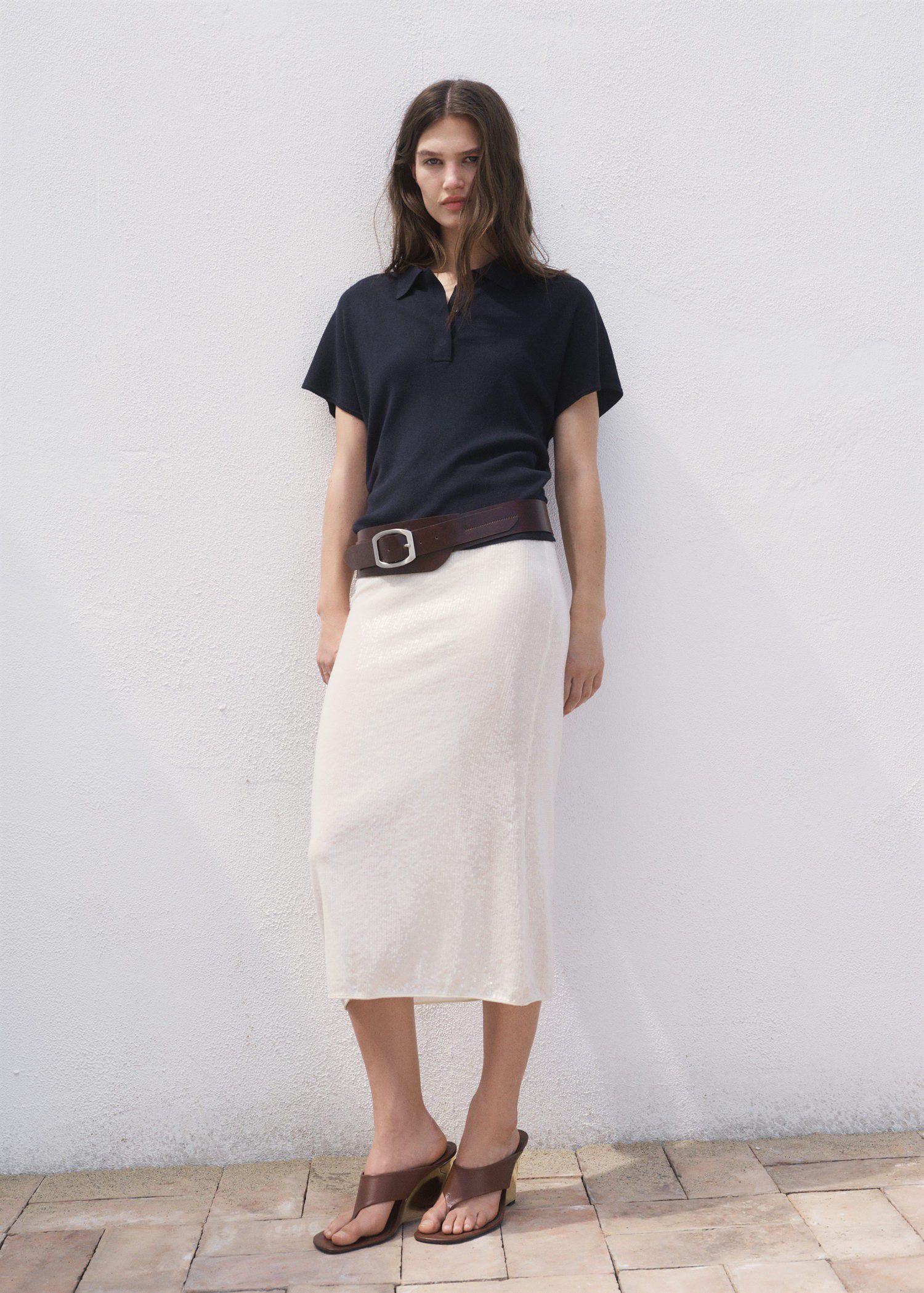 Short-sleeved polo-neck sweater