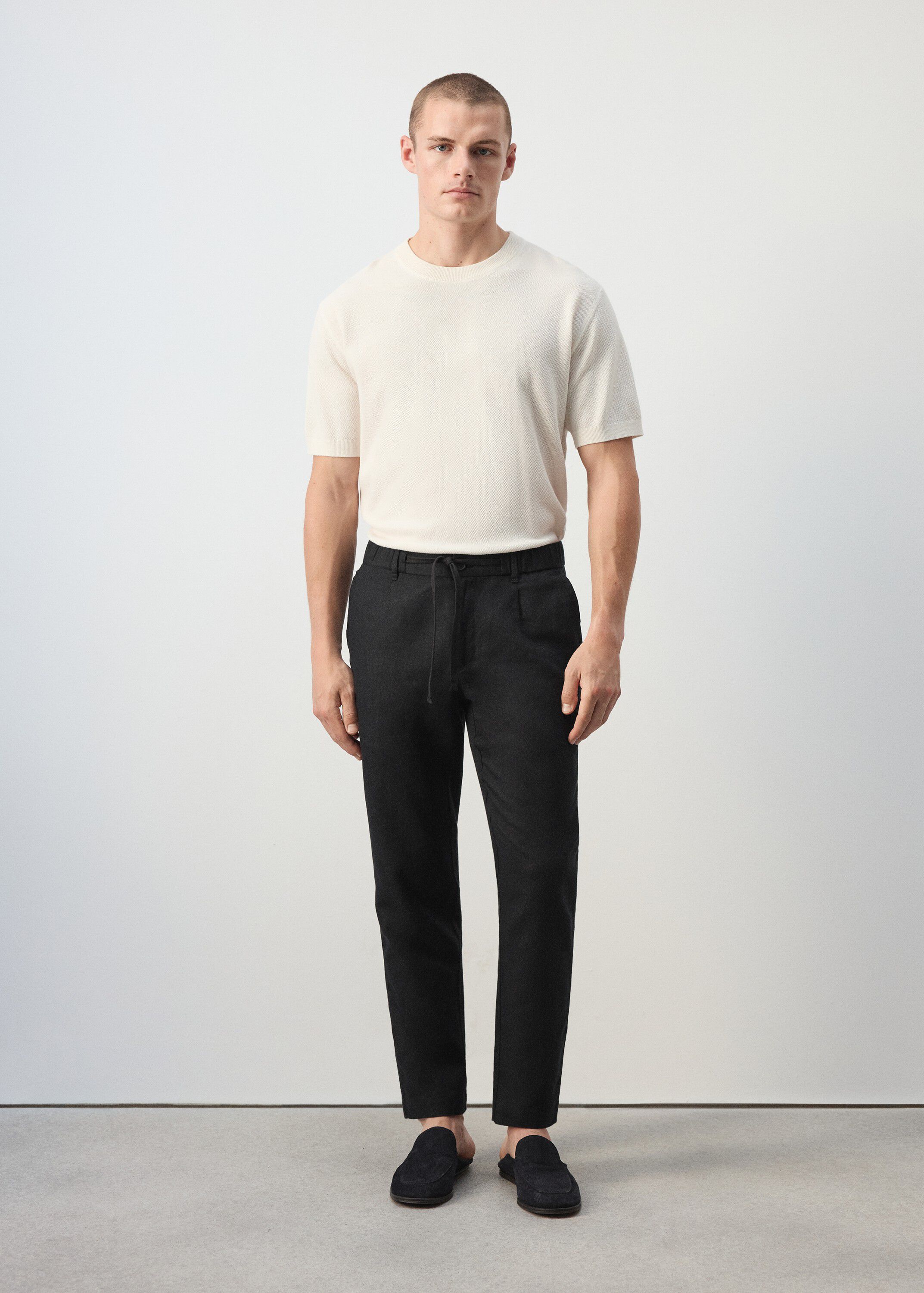 Slim fit cropped linen-cotton trous