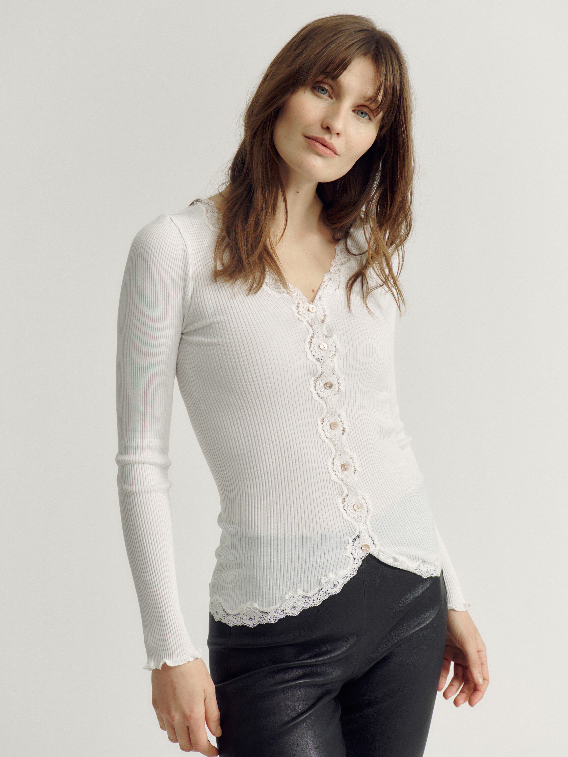 Silk cardigan regular ls w/rev vintage lace