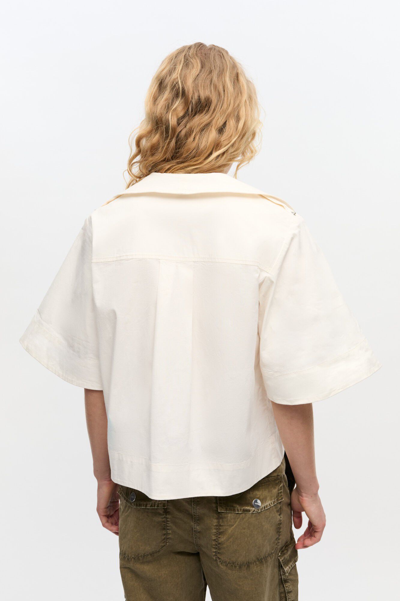 Stretch Cotton Cowl Neck Blouse