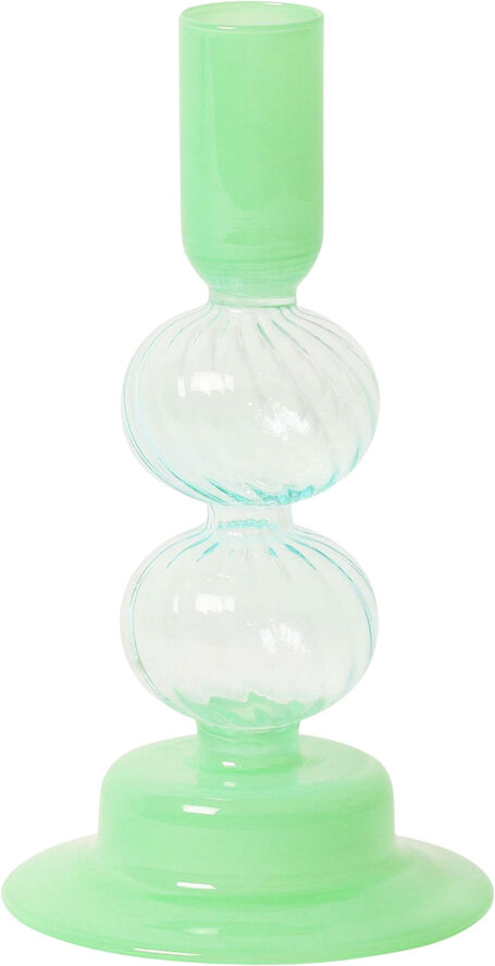 Glas lysestage, grøn/lys blå, 16xø8 cm