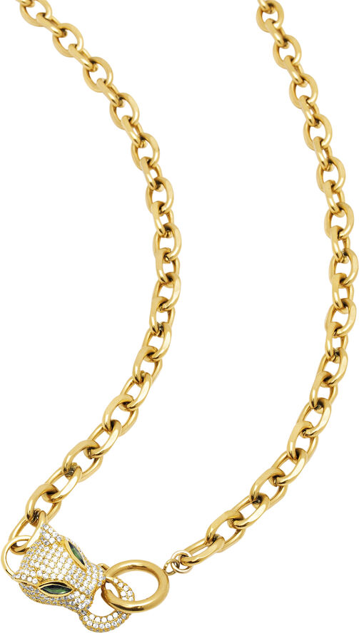Men's Gold Link Necklace with CZ Panther Head