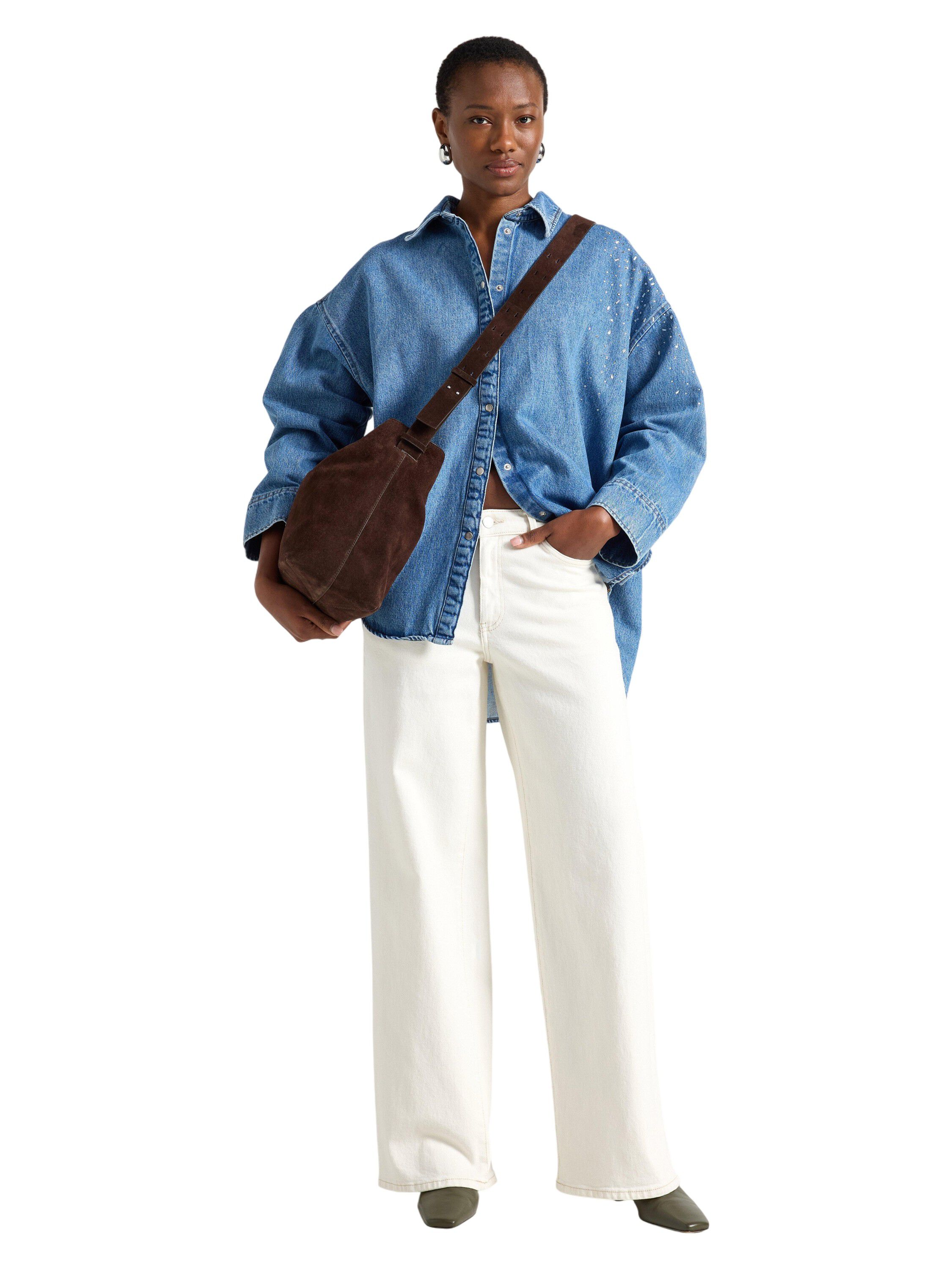 Oversized denim shirt in cotton wit