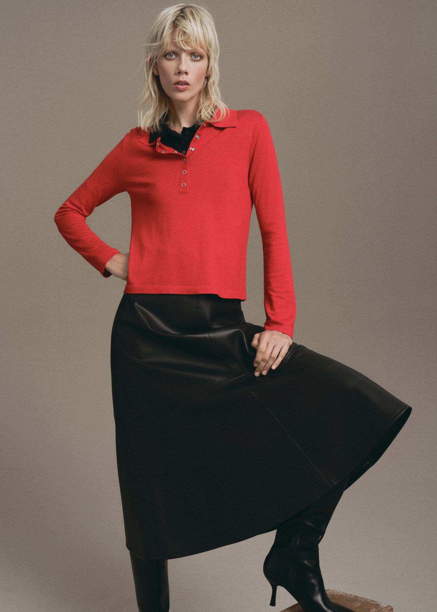 Long-sleeved polo-neck sweater