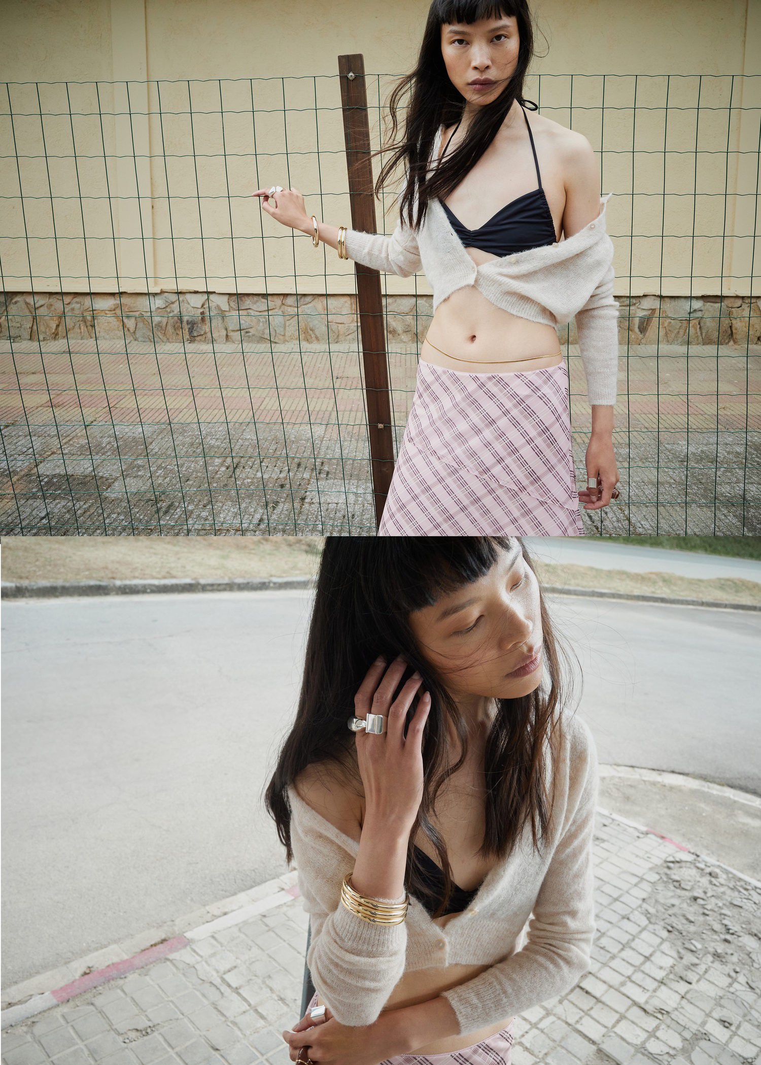 Checked asymmetric skirt